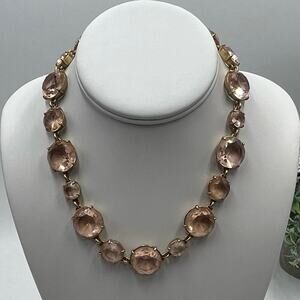 J. Crew Round Cut Faceted Glass Necklace Peach Light Gold Ox Plated
Brass